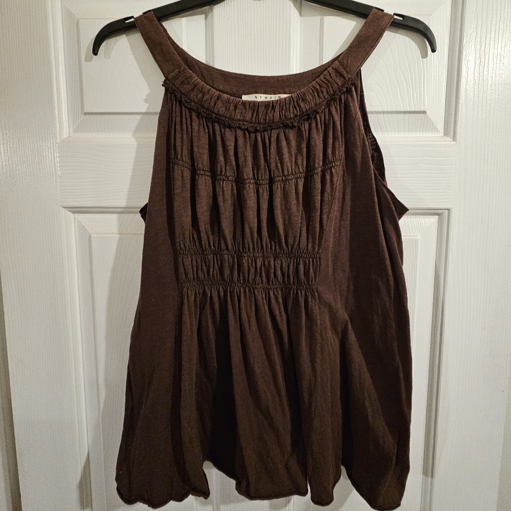 Studio M Chocolate Brown Gathered Empire Waist Tank - Plus Size 2X